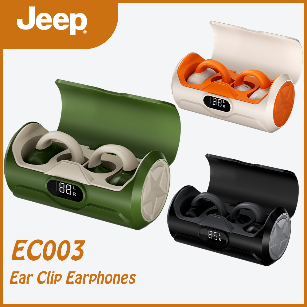 Jeep EC003 Wireless Headphones,Bluetooth 5.4 Ear Clip Earphones, Open Ear Clip Headsets with Mic,Mini Wireless Earbuds Bluetooth for Running Sport Gym Compatible with Android IOS