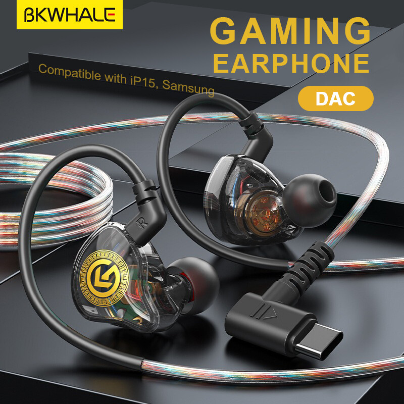 BKWHALE 8D เสียงรอบทิศทางเบสประเภท C DAC หูฟังแบบมีสายพร้อมไมโครโฟนลดเสียงรบกวนในหูหูฟัง 3.5 มม. กีฬาเกมหูฟัง TP55