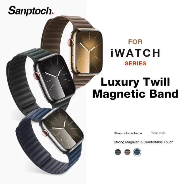 Sanptoch นาฬิกาข้อมือใช้ร่วมกับ Apple สายนาฬิกาหนังนิ่ม,สายนาฬิกาหนังนิ่มสายรัดสำหรับ IWatch 10 9 8 7 6 5 4 3 2 1 Ultra2