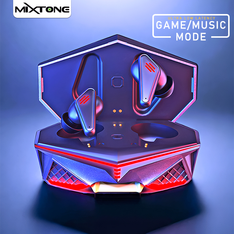 หูฟังเกม MIXTONE แบลูทูธไร้สายแบบดูอัล โหมด ล่าช้าต่ำ เสตอริโอ เบส มีไมโครโฟน