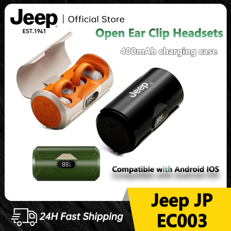 Jeep EC003 Wireless Headphones,Bluetooth 5.4 Ear Clip Earphones, Open Ear Clip Headsets with Mic,Mini Wireless Earbuds Bluetooth for Running Sport Gym,USB-C,Compatible with Android IOS