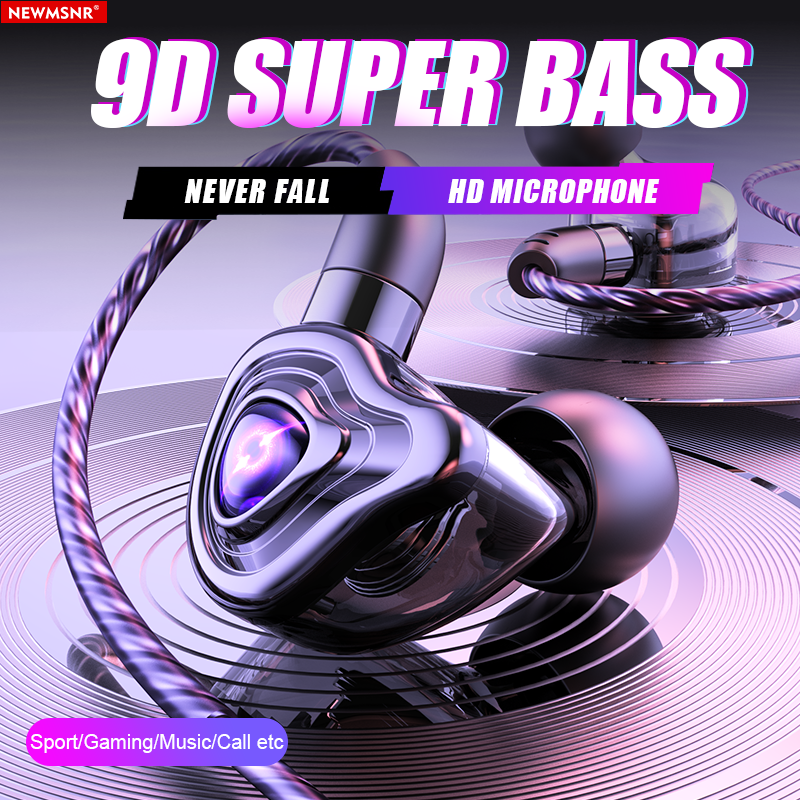 Newmsnr 9D Super Bass Earphones Noise Reduction In Ear Headphones No Delay Gaming Earphone HD Microphone Headphone Waterproof Sweatproof Sport Headset