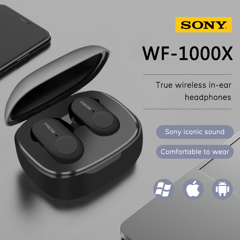 Sony WF-1000X หูฟังออกกำลังหูฟังบลูทูธไร้สาย V5.0หูฟังสเตอริโอไมโครโฟนอินเอียร์พร้อมกล่องชาร์จหูฟังเอียบัดไร้สาย
