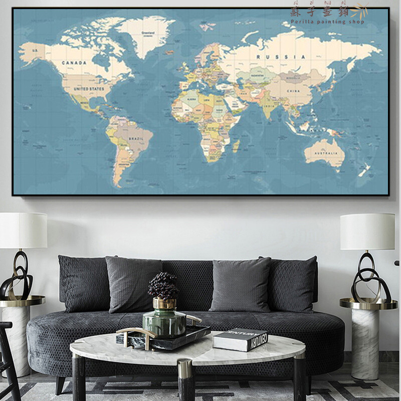 Modern World Map Decorative Picture Canvas Wall Art Pictures for Modern Study Office Room Decoration Cuadros Posters and Prints
