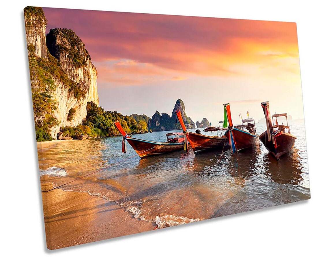 Boats Beach Babyan Thailand CANVAS WALL ART Picture Print Canvas Print 1PCS No Frame Or Wooden Inner Framed Or Outside Metal Frame