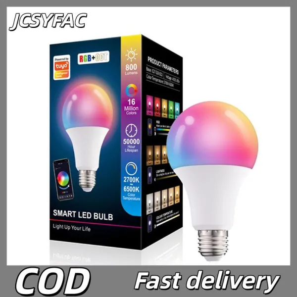 JCSYFAC หลอดไฟอัจฉริยะควบคุมด้วยบลูทูธ15W หลอดไฟ LED E27 RGB หรี่แสงได้ของตกแต่งบ้าน