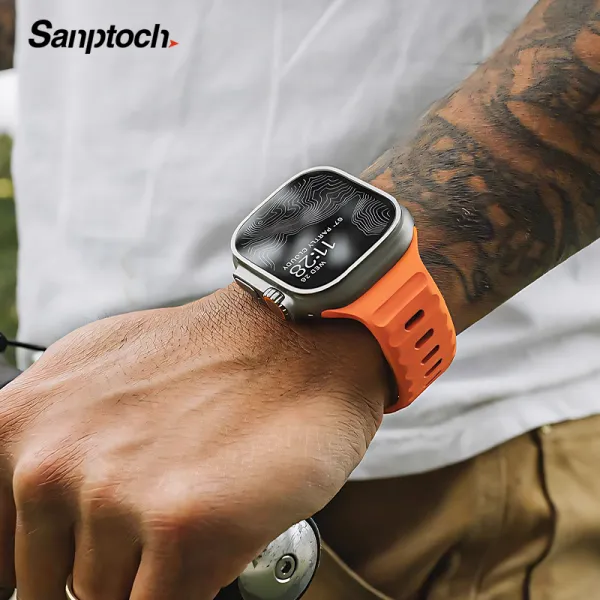Sanptoch สายรัดซิลิโคนแบบนิ่มสำหรับเล่นกีฬาสายนาฬิกาข้อมือใช้ร่วมกับ Apple 49มม. 46มม. 45มม. 44มม. 42มม. 41มม. 40มม. 38มม. ยางรัดผิวขรุขระเป็นมิตรกับ IWatch รุ่น Ultra/Ultra2/Ultra3 11 10 9 8 7สร้อ...
