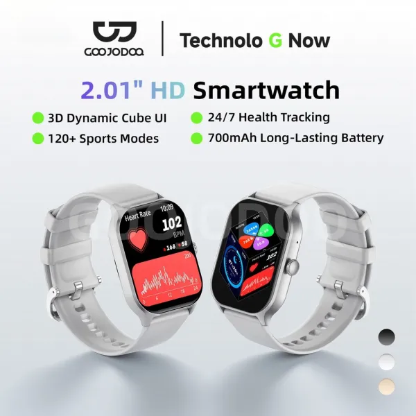 GOOJODOQ 700mAh smartwatch 2.01 "HD จอแสดงผลขนาดใหญ่ 24/7 การตรวจสอบสุขภาพ 3D Dynamic Cube UI การแจ้งเตือนอัจฉริยะและการโทร
