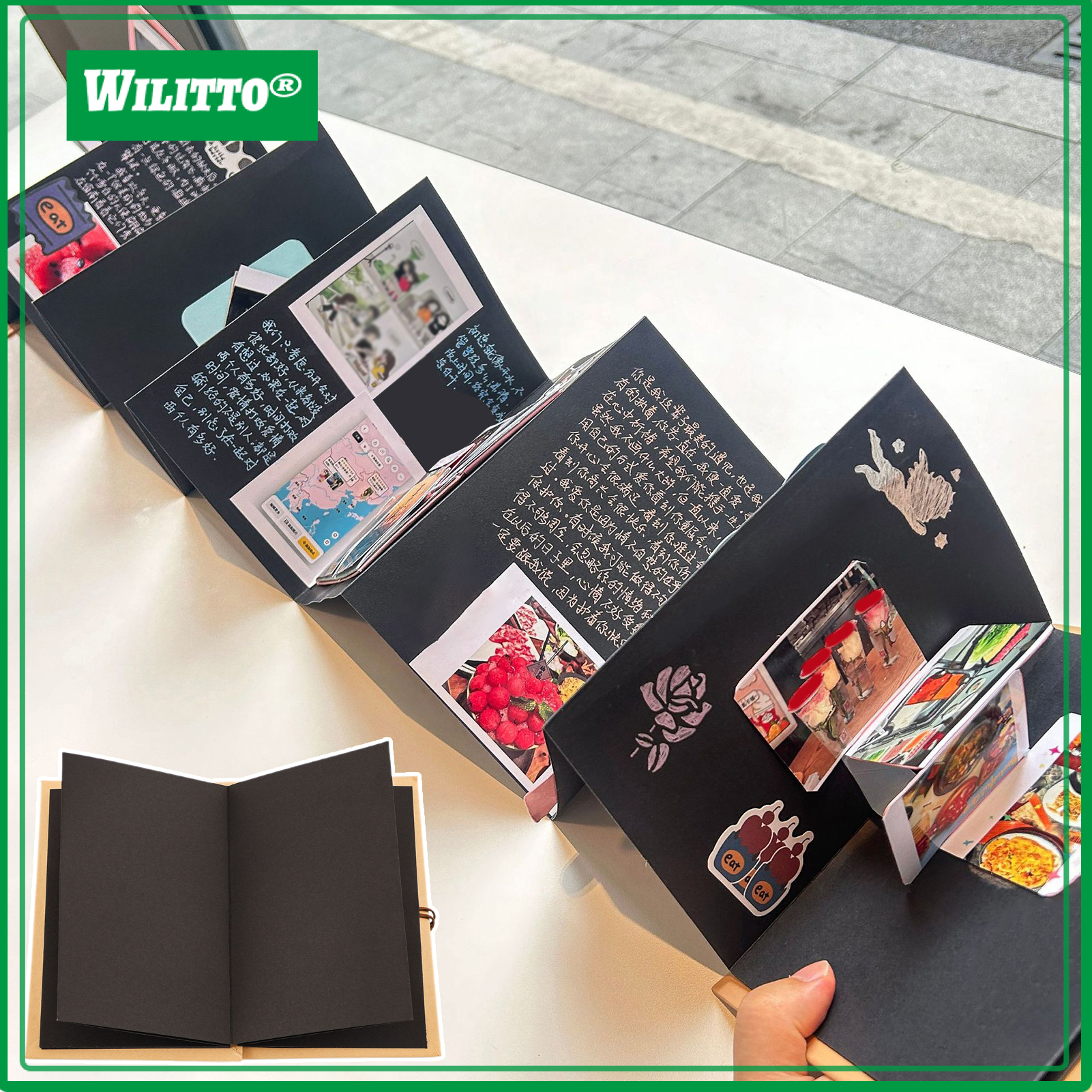 Accordion Photo Album Stretchable Kraft Paper Scrapbook Folding DIY Souvenir Book Scrapbook Album Gift for Wedding Birthday Graduation