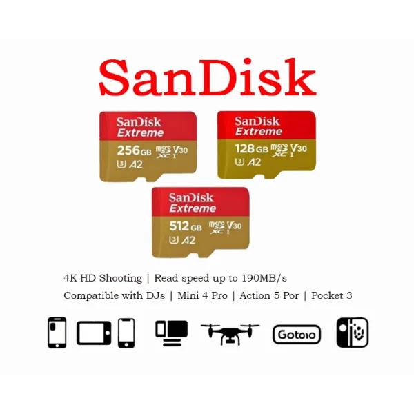 SANDISK Extreme Micro SD card 128GB-1TB UHS-I V30 4K U3 C10 A2 SDcard