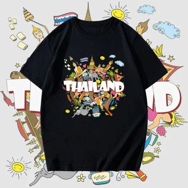 เสื้อยืด Thailand BANGKOK Souvenir พิมพ์พรีเมี่ยม ผ้าฝ้าย 100% เสื้อผู้ชาย S-5XL เสื้อโอเวอร์ไซส์