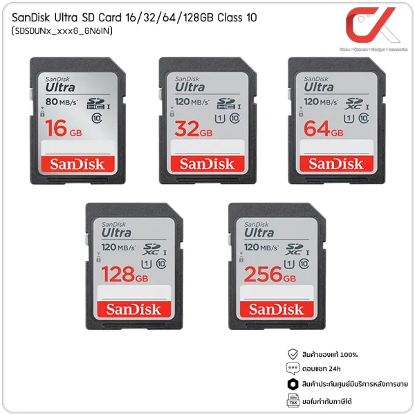 SanDlsk Ultra SD Card เมมโมรีการ์ด 32GB 64GB 128GB 256GB Class 10 SDXC UHS-I (SDSDUNx_xxxG_GN6IN)