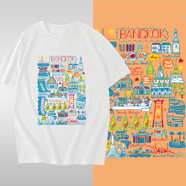 💥 เสื้อที่ระลึก ของฝากจากไทย Thailand BANGKOK Souvenir T-Shirt ผ้าCotton ใส่สบาย ไม่หด ไม่ย้