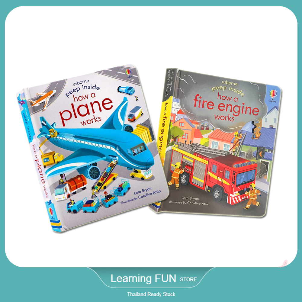 หนังสือภาษาอังกฤษ 1/2 Books หนังสือ Usborne Peep Inside How A Plane Fire Engine Works Children Board Book English Interactive Acitivity Book Montessori Education Book Lift-the Flap Book English Lea...