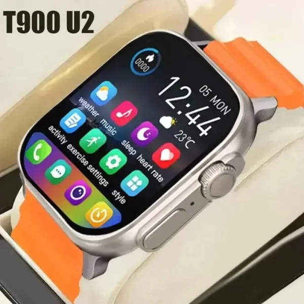 สมาร์ทวอทช์ T900 U2 สำหรับผู้ชายและผู้หญิง, การโทรด้วยบลูทูธ, การชาร์จแบบไร้สาย, NFC, แทร็ก GPS, BT, เพลง, เกม, มาใหม่, ขนาด 49 มม., 2525