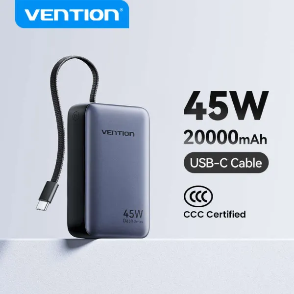 Vention CCC 45W 20000mAh ชาร์จเร็ว พกพาสะดวก สำหรับ Xiaomi iPhone Pro Max Samsung Galaxy แบตเตอรี่ 3C พาวเวอร์แบงค์