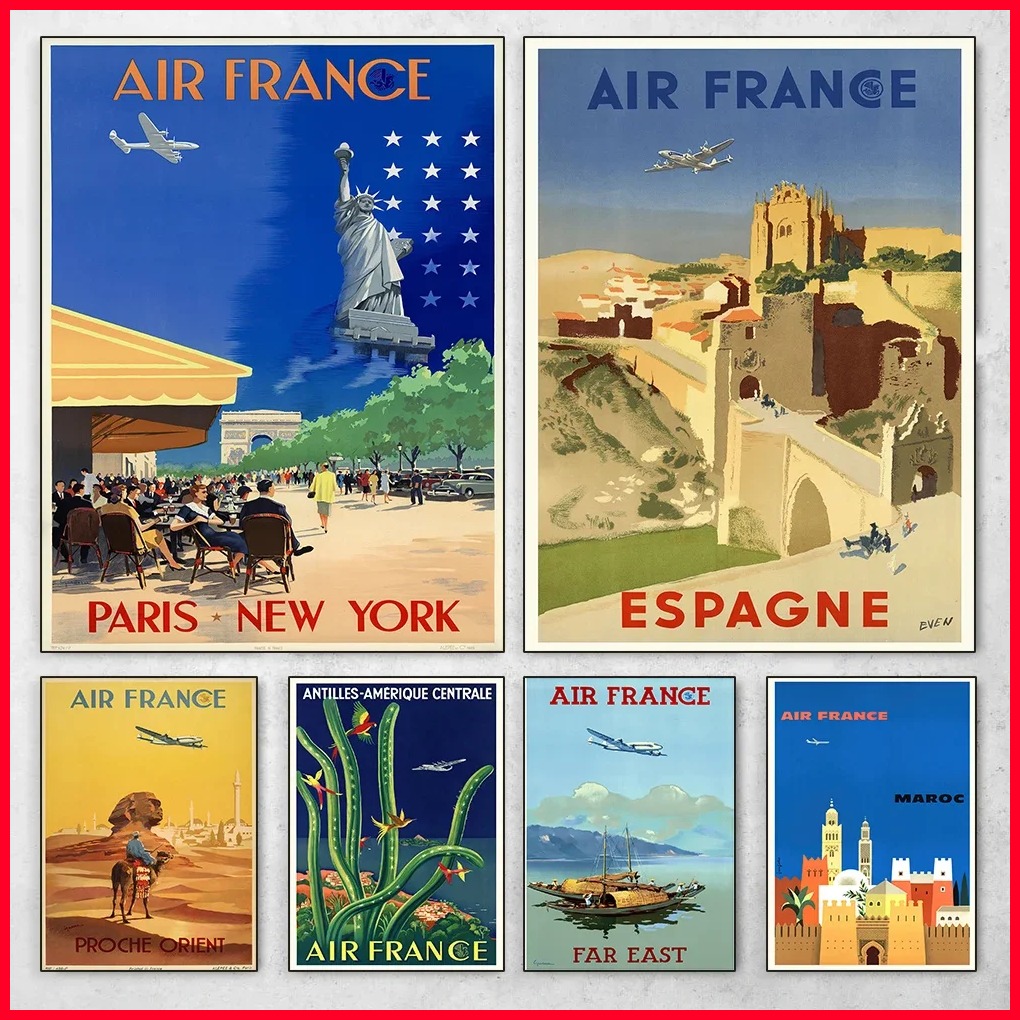 【IN stock HOT poster】 Vintage Air France Posters Airline Advertising Aesthetic Canvas Painting Print Wall Art Picture for Living1room Home Decoration