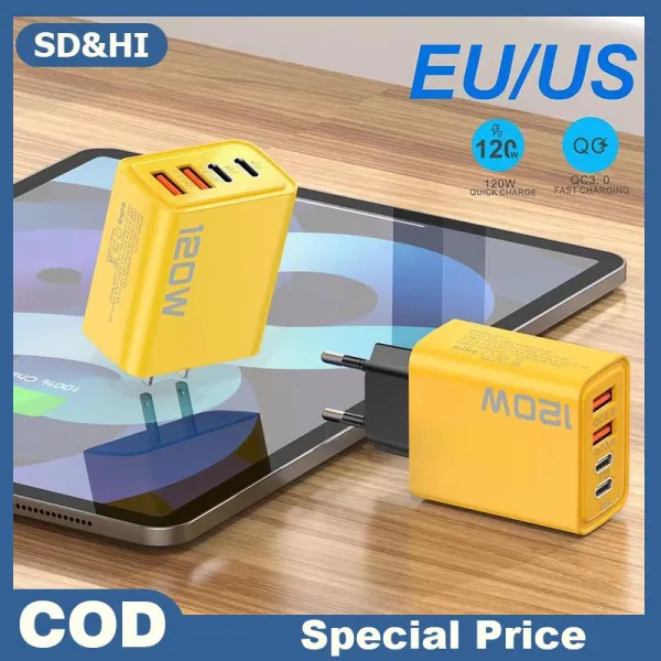 SD&HI PD USB C Charger 120W 4 Ports Fast Charger Quick Charge 3.0 Type C Charger Adapter For IPhone 15 14 Xiaomi Samsung Wall Charger