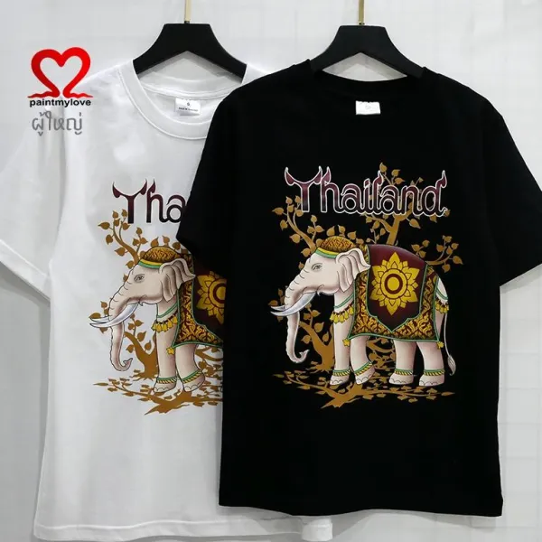 paintmyloveเสื้อยืดผู้ใหญ่ เสื้อThailand งานสกรีนแท้ลายช้าง ผ้าcotton100%(เป็นของฝากอย่างดี) ใส่สบาย