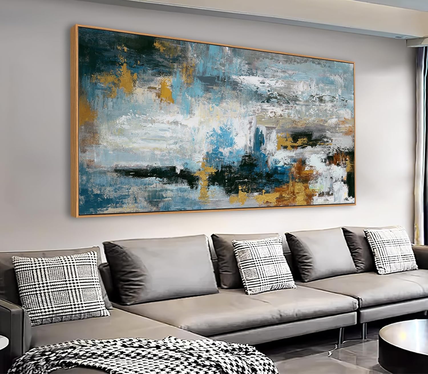 Abstract Wall Art Large Canvas Picture Modern Blue Grey Brown Canvas Painting Artwork Abstract Canvas Prints Wall Decoration for Living Room Bedroom Office Home Wall Decor Ready to Hang 0411js
