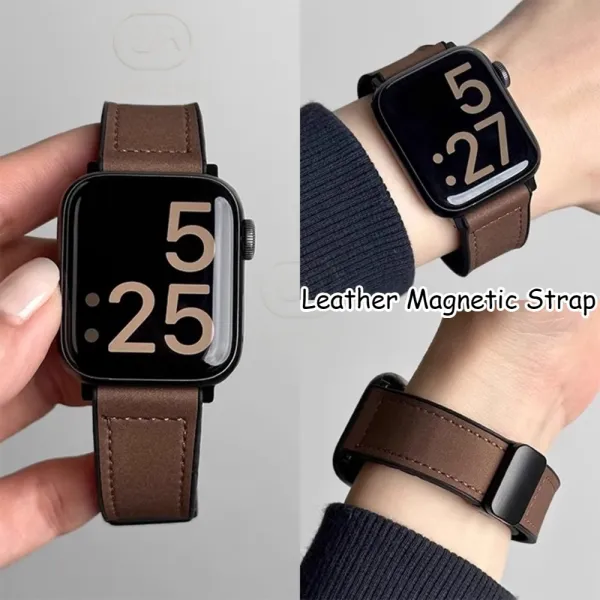 สายหนังแท้สำหรับ Apple Watch Ultra 3 / Ultra 2 / Ultra 1 49MM 45MM 44MM 41MM 40MM 38MM lWatch Series 11 10 46MM 42MM lWatch Series 9 8 SE SE2 7 6 5 4 3 2 1 สายนาฬิกาหนัง Apple Watch แบบเปลี่ยนได้