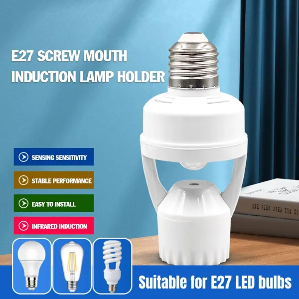 VIVOLILV ขั้วหลอดไฟ LED E27 พร้อมเซ็นเซอร์ตรวจจับความเคลื่อนไหว PIR สำหรับไฟกลางคืน ฐานขั้วหลอดไฟ LED E27 AC 85V-265V สวิตช์ปรับเวลาหน่วงได้