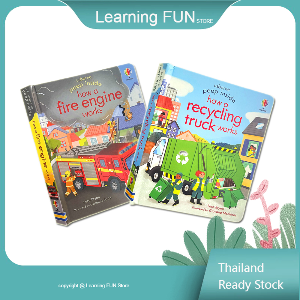 1/2 Books หนังสือ Usborne Activity Book Peep Inside How Recycling Truck Works Fire Engine Recycling Truck Work Board Book Children Lift The Flap Book Interactive Montessori Education Book for Kids ...