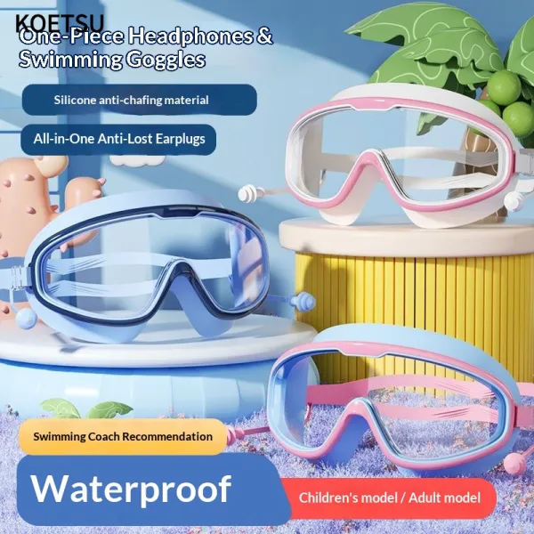 KOETSU แว่นตาว่ายน้ำกันน้ำป้องกันการเกิดฝ้าสำหรับเด็ก,เฟรมขนาดใหญ่สำหรับว่ายน้ำและดำน้ำเหมาะสำหรับเด็กผู้ชายและเด็กผู้หญิง