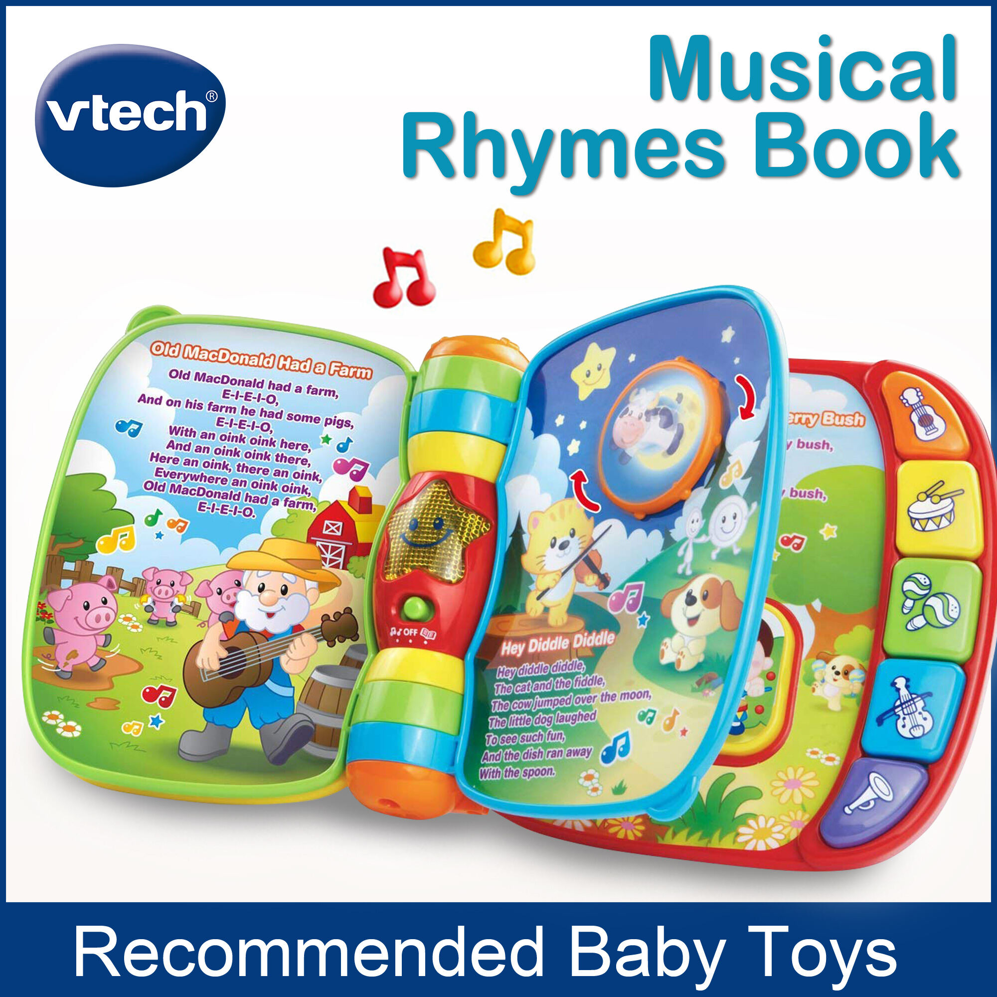 VTech วีเทค หนังสือเพลงมีเสียง ของเล่นสำหรับเด็ก หนังสือเพลงภาษาอังกฤษ ของเล่นเสริมพัฒนาการ 6 9 เดือน 1 2 3 ปี Musical Rhymes Book 80-166700